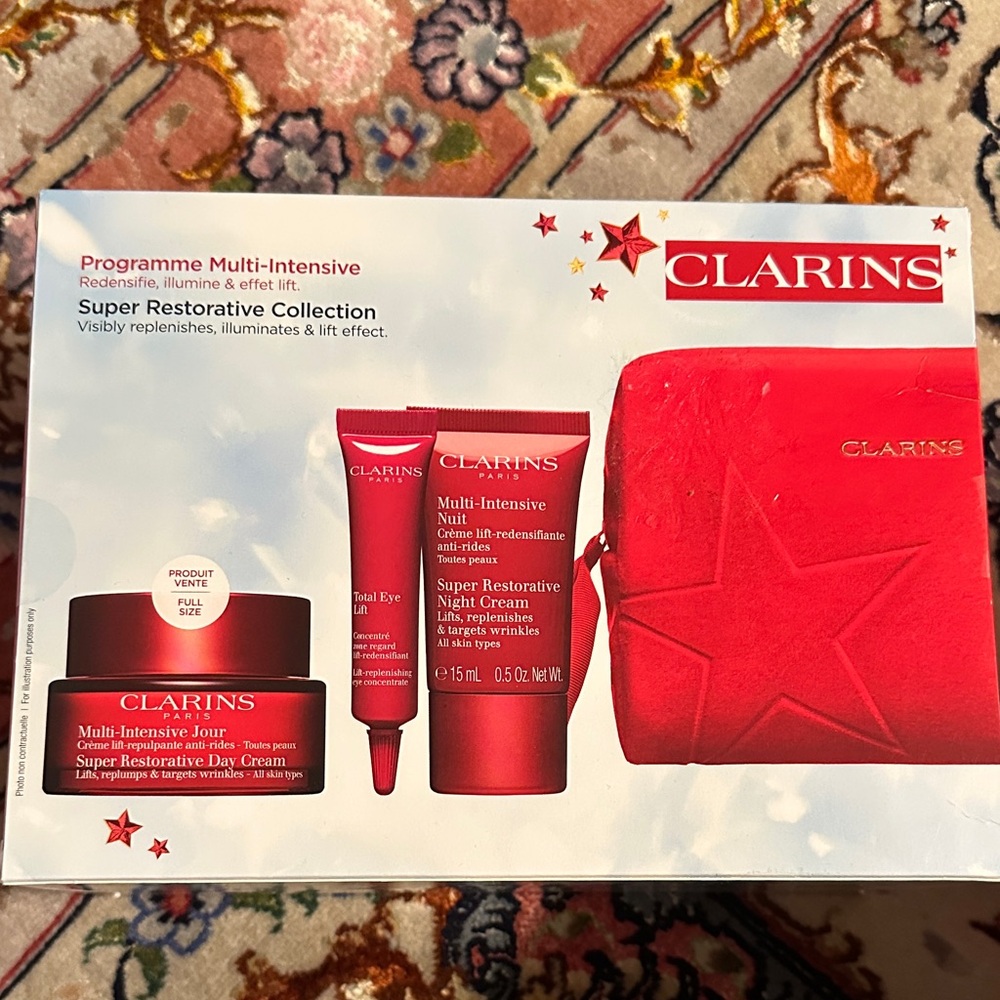 Clarins Super Restorative Skincare Trio with Red Pouch